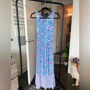 Lilly Pulitzer Blue and Pink Tropical Maxi One Piece